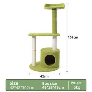 Sevimli İç Mekan Kedi Ağacı, Tamamen <span class=keywords><strong>Sisal</strong></span> Kaplı Tırmalama Direkleri, Yeşil Peluş Kadife <span class=keywords><strong>Sisal</strong></span>, Güvenli Yapı, Çok Katlı - Product Image 3