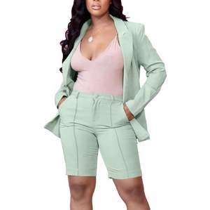 女性用アンサンブルブレザージャケットカジュアルビジネスその他オフィススーツレディース2ピースプラスサイズブレザーショーツセット - Product Image 4