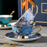 Ensemble de tasses à café et soucoupes en céramique de style européen strictement sélectionné, style pastoral, luxe léger, rétro, haut de gamme, boîte cadeau exquise, PC