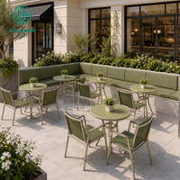 Muebles Comerciales para Cafetería, Restaurante o Patio, Marca Ron Group, Asientos Acolchados de Tela, Sillas Personalizadas, Mesa Redonda de Metal Resistente