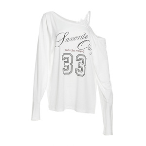 Nouvelle collection automne : Haut imprimé à manches longues et col asymétrique pour femme, couleur unie, style décontracté - Product Image 5
