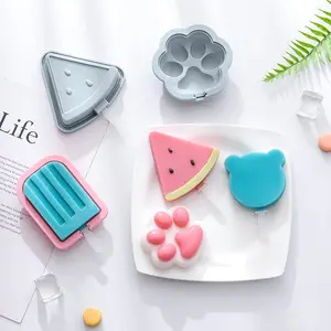 Basit gıda sınıfı silikon Popsicle kalıp karpuz kedi pençe ayı şekli kapak dondurma kalıp DIY ile evde