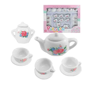 Juego de té Vintage de porcelana para niños, juguetes de cocina para niña pequeña, casa de juego, juguetes con tazas de café o té