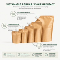 Pochette à bec verseur en papier kraft biodégradable, sac d'emballage liquide écologique à fond plat pour jus et sauces, vente en gros OEM