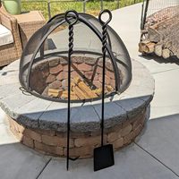 Ensemble de 5 outils de cheminée modernes en fer forgé thermolaqué pour intérieur, comprenant un support, une pelle, un brasier, un balai et une pince à trois griffes