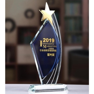 Trophée étoile en verre cristal poli portable personnalisé de haute qualité avec étoile à cinq branches en métal gravée, coupe de récompense d'entreprise - Product Image 2