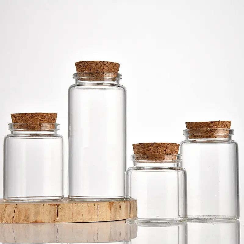 زجاجات فلين من الزجاج الشفاف دائرية 15 مل 20 مل 25 مل 30 مل مصنوعة يدويًا بنفسك قوارير زجاجية مصنوعة من الفلين الخشبي