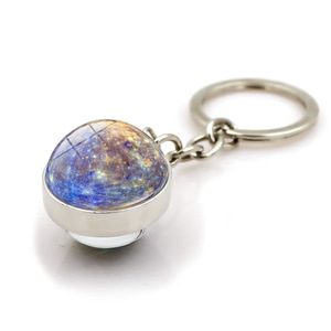 Wholesale Moon Key Ring Solar System Planet Pendant galaxy Nebula Earth Mars Saturn Double-sided Glass Ball Key Chain