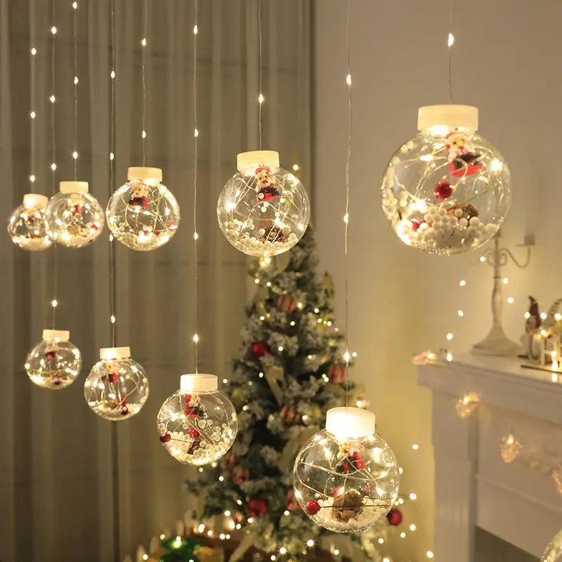 Kerstman Sneeuwpop Gordijn Xmas Kerstwens Bal Verlichting Indoor Romantische Fee Kerst Led Lichtslinger
