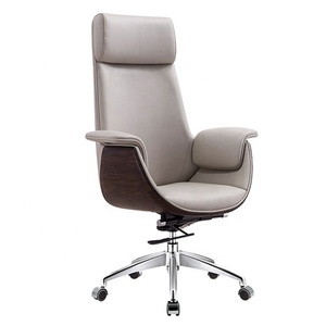 <span class=keywords><strong>Chaise</strong></span> de bureau de direction au design nordique avec appui-tête en cuir et bois, dossier haut, pivotante, Sillas De Oficina pour les personnes de grande taille - Product Image 1