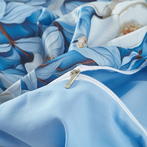 סט מצעים זוגי (קווין סייז) מודפס דיגיטלית, פוליאסטר, דוגמת פרחים, 3 חלקים, כולל ציפית רכה - Product Image 5