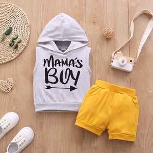 Ms-422 set di vestiti per neonati 0-12 mesi 1-3 anni lettera gilet con cappuccio + Shorts per bambini estivi set di abbigliamento per bambini - Product Image 2