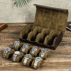 Boîte en cuir de <span class=keywords><strong>cheval</strong></span> fou avec coussins amovibles avec logo personnalisé fait à la main à 8 emplacements organisateur d'affichage de montre stockage rouleau de voyage hexagone - Product Image 3