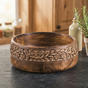 Saladiers en bois vintage sculptés à la main, polis et écologiques, pour la maison, les fêtes, les mariages et la décoration de Noël - Product Image 1