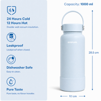 Bouteille d'eau chaude en acier inoxydable à isolation sous vide pour cadeaux - Double paroi, large ouverture, couvercle flexible, anti-fuite, rechargeable, 32 oz