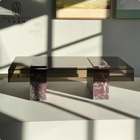 Table basse en marbre et verre trempé de style moderne minimaliste de petite taille de luxe italien pour le salon la chambre à coucher le rangement