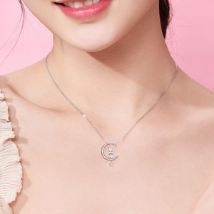 Collar con Colgante de Media <span class=keywords><strong>Luna</strong></span> y Piedra Lunar, Cadena Cruzada de Cobre Plateada en Oro y Plata, con Diseño de Gato Adorable - Product Image 4