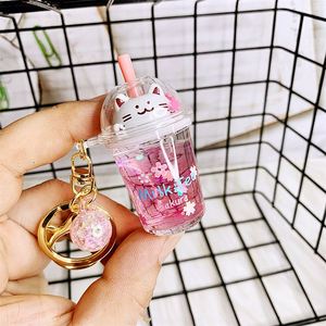 Lindo Llavero de Té Boba - Llavero de Coche con Gato y Flor de Cerezo Kawaii, Colgante Creativo de Resina, Regalo para Niñas y Mujeres - Product Image 4