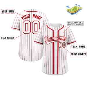 เสื้อเบสบอลแท้ ดีไซน์แฟชั่นลายทางสีขาวแดง ติดกระดุมเต็มตัว - Product Image 2