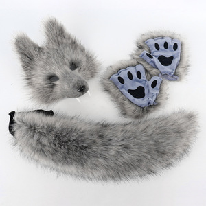 Halloween simulación Lobo diente máscara <span class=keywords><strong>3D</strong></span> conjunto Cosplay Lobo Solitario peluche animal cola fiesta baile Accesorios - Product Image 1