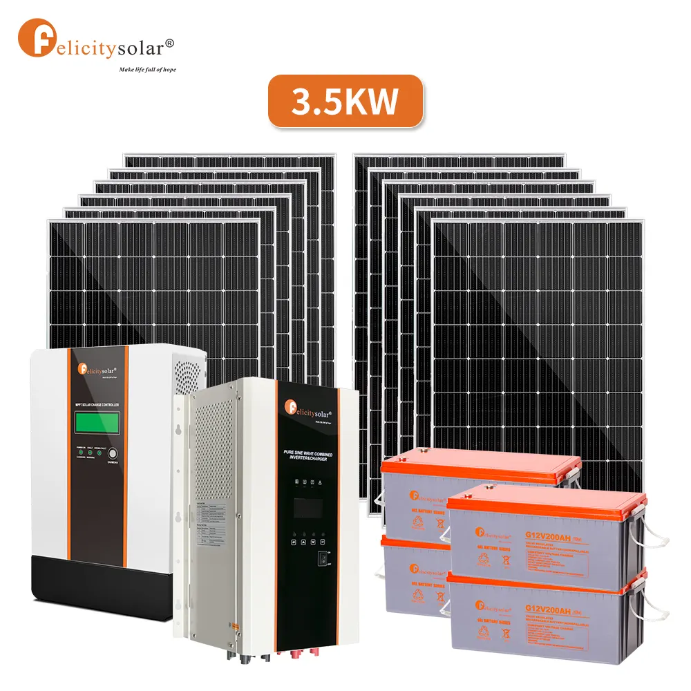 Felicity Solaire Hors Réseau Système Complet Panneau Solaire Générateur Ensemble Complet 3kw 5kw 7.5kw 10kw Ce 48v 220v Gel MPPT 3000w