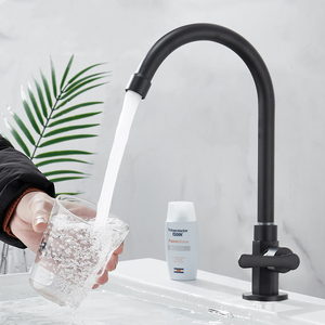 Grifo de Baño de Latón Sólido Negro Mate, Grifo de Agua Fría de Arco Alto Giratorio 360° para Lavabo y Lavandería, Estilo Nórdico - Product Image 2