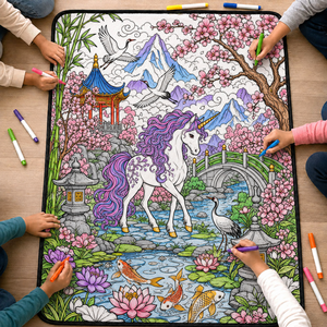 Couverture à colorier licorne DIY en velours duveteux lavable, personnalisable et créative, avec crayons aquarelles - Product Image 5