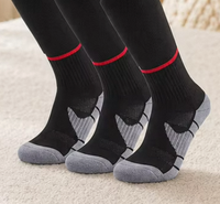 Chaussettes de compression montantes en coton tricotées pour jeunes footballeurs, unisexe, avec coussinets, collection automne, athlétiques, ODM (lot de 3 paires noires, logo personnalisable)