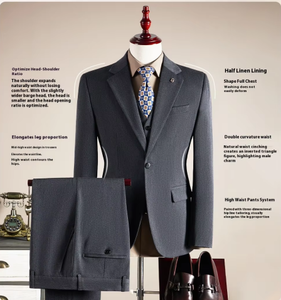 Ensemble de <span class=keywords><strong>3</strong></span> pièces de costume pour hommes grande taille, blazer à simple boutonnage, coupe ajustée, pour occasions formelles, bal, bureau, mariage, quotidien - Product Image 5