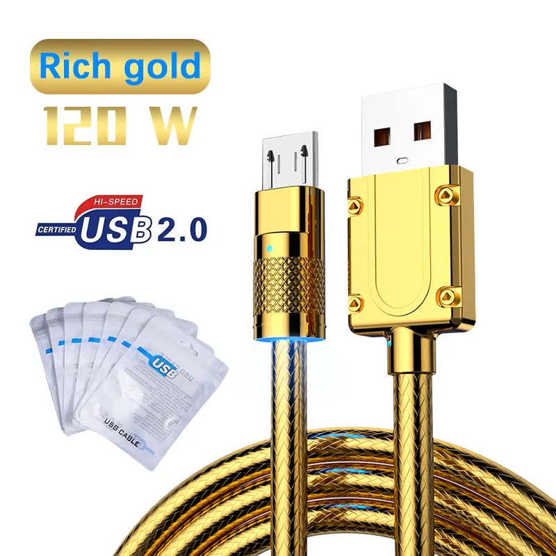 Gold Color USB Cable Type C Micro Fast in Charging Mobile Phone Charger Cables 2.0 Micro Wire Cable
