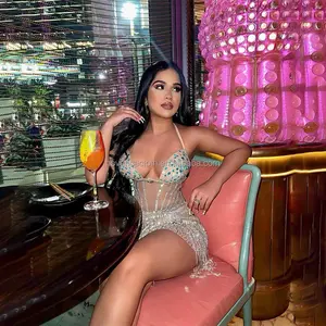 Vestido de Cristal Novance Y2244-B para Mujer, con Pedrería, Borlas, Estilo Sensual, para Club Nocturno, Fiesta, Celebridades - Product Image 1