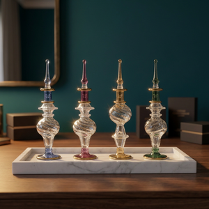 LW50 ZAHEREEN Flacons de parfum égyptiens élégants et bohèmes en verre soufflé faits à la main, décoratifs pour commode, avec bouchons colorés et dorés - Product Image 3