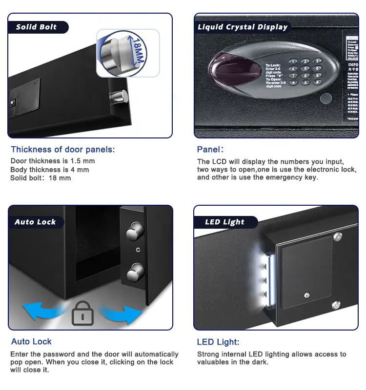 Elsafe – coffre-fort secret en acier, sécurité de dépôt d'argent, mini ordinateur portable de chambre numérique électronique, casier de coffre-fort d'hôtel avec CEU et écran LCD