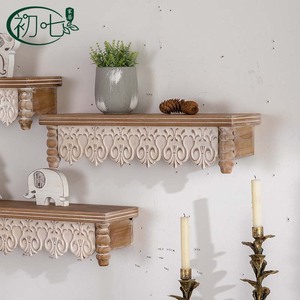 Estante de Pared Rectangular de Madera Maciza Tallada Yan Yujia, Unidad de Exhibición Montada en la Pared, Estilo Rústico Americano - Product Image 1