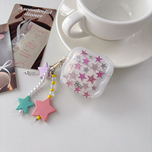 Étui pour écouteurs AirPods <span class=keywords><strong>Pro</strong></span> 3 4, motif étoile rose scintillante, étui transparent de luxe, mignon, avec porte-clés étoile, charme Y2K - Product Image 4