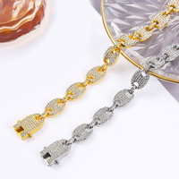 Collar de cadena de eslabones punk con diseño de grano de café helado y diamantes, unisex, de aleación de oro y plata, cadena marinera abullonada, accesorios de moda para uso diario