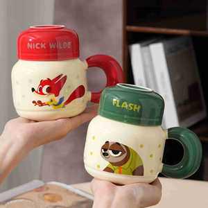 Mug en céramique réutilisable de grande capacité (520 ml) avec couvercle, design animalier de dessin animé, mug à café Judnick pour cadeaux - Product Image 1