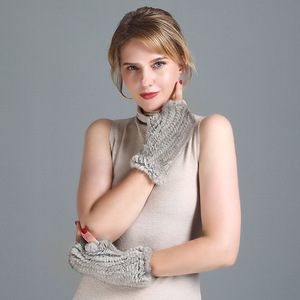 Manchettes en fourrure véritable de vison tricotées pour <span class=keywords><strong>femme</strong></span>, demi-doigts, longueur moyenne, confortables, en vraie fourrure, pour bras et poignets - Product Image 2