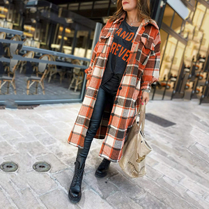 Abrigo largo personalizado para <span class=keywords><strong>mujer</strong></span>, gabardina a cuadros de lana a la moda, chaqueta, <span class=keywords><strong>ropa</strong></span> de <span class=keywords><strong>otoño</strong></span> e <span class=keywords><strong>invierno</strong></span>, abrigos para <span class=keywords><strong>mujer</strong></span> <span class=keywords><strong>2022</strong></span> - Product Image 3