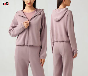 2025 personnalisable léger femmes à manches longues veste d'entraînement surdimensionné court capuche poches Sports d'hiver <span class=keywords><strong>Jogging</strong></span> respirant - Product Image 4