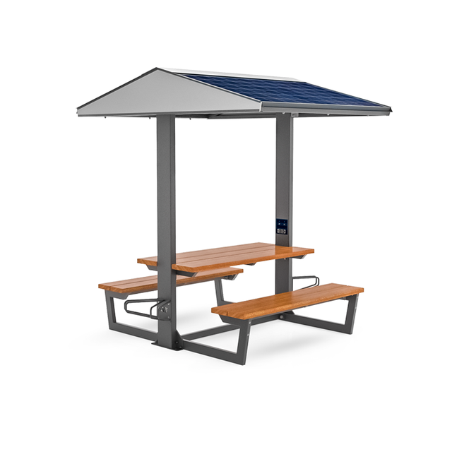 Outdoor Smart Solar Powered Bench with Canopy & Backrest USB Wireless Charging IP65 Metal Seat for Park Scenic Urban Project