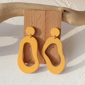 JUHU New Fashion Yellow Acrylic Earring Geometry Big Personality Exaggerated Cute Resin Earrings For Girl Wedding Party Jewelry