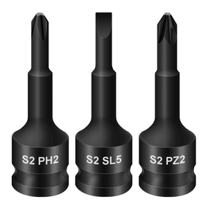 Portabrocas de impacto de 3/8 pulgadas, de una pieza, para destornillador, ranurado/Phillips/Pozidriv, neumático y de longitud extendida - Product Image 1