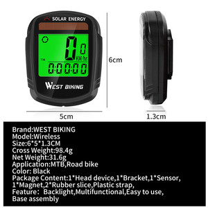 WEST BIKING Full Screen Backlight Waterproof Bicycle <strong>Computer</strong> Light Rainproof Speedometer Wireless Solar Exercise Bike <strong>Computer</strong> - Product Image 6
