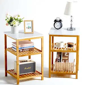 Bamboo 3 Tiers End Table Set of 2 Nightstands for Small Spaces Night Stand Side Table Bedroom