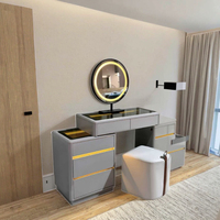 2025 nouveau Style crème bois massif moderne Simple lumière luxe Table de maquillage petit appartement coiffeuse seau armoire vanités