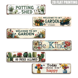 Panneau <span class=keywords><strong>métallique</strong></span> long rétro pour abri de jardin, décoration murale de jardin avec motifs de fleurs et d'outils pour cour, patio et <span class=keywords><strong>serre</strong></span> - Product Image 1