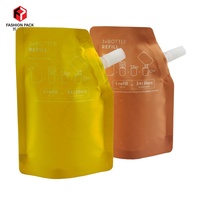 Pochette de recharge en Mylar avec bouchon à vis et bec verseur, sachet plastique autoportant pour shampoing, crème, liquide de lavage, emballage cosmétique, sac PE à fermeture éclair