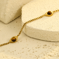 Nouveau collier tendance en pierres précieuses en acier inoxydable pierre naturelle œil de tigre perles chaîne pour femmes