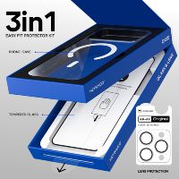 HEYBINGO Blue Box 3-en-1 Verre Anti-Espion Auto-Adhésif en 2 Étapes Lentille Métallique Anti-Jaunissement Étui Magnétique pour IP 18 Pro Max